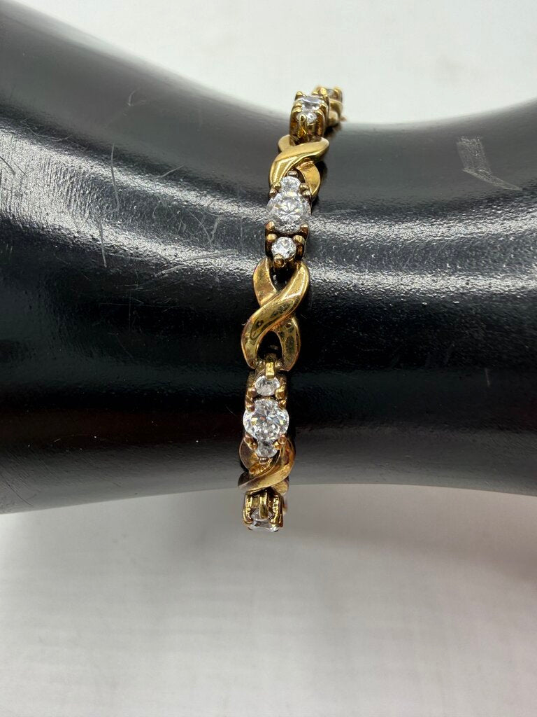 Vintage 7” Sterling Silver Gold Plated Triple CZ Bracelet /ro