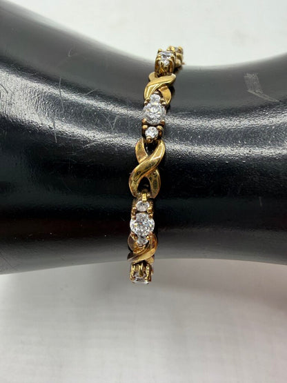 Vintage 7” Sterling Silver Gold Plated Triple CZ Bracelet /ro
