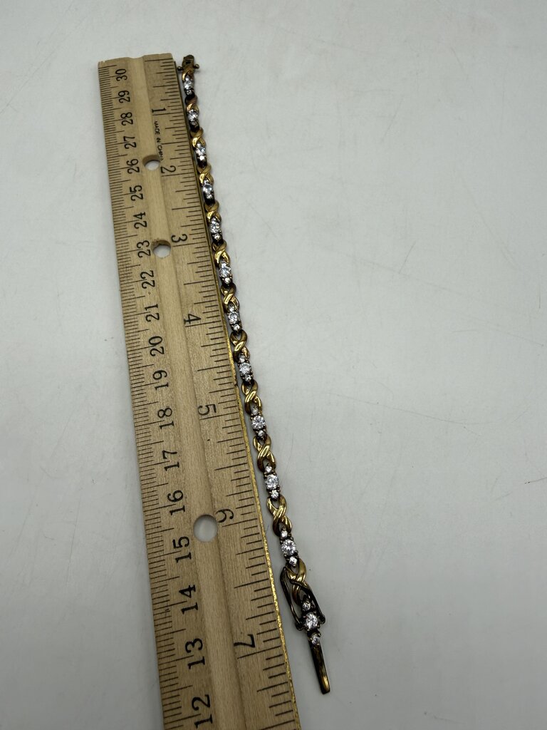 Vintage 7” Sterling Silver Gold Plated Triple CZ Bracelet /ro