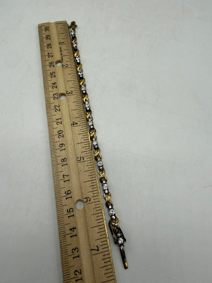 Vintage 7” Sterling Silver Gold Plated Triple CZ Bracelet /ro