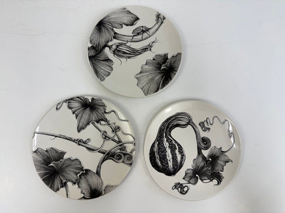Set of 3 Linda Zindel Design West Elm Gourd/Vine/Bug Plates 8.75” /rb