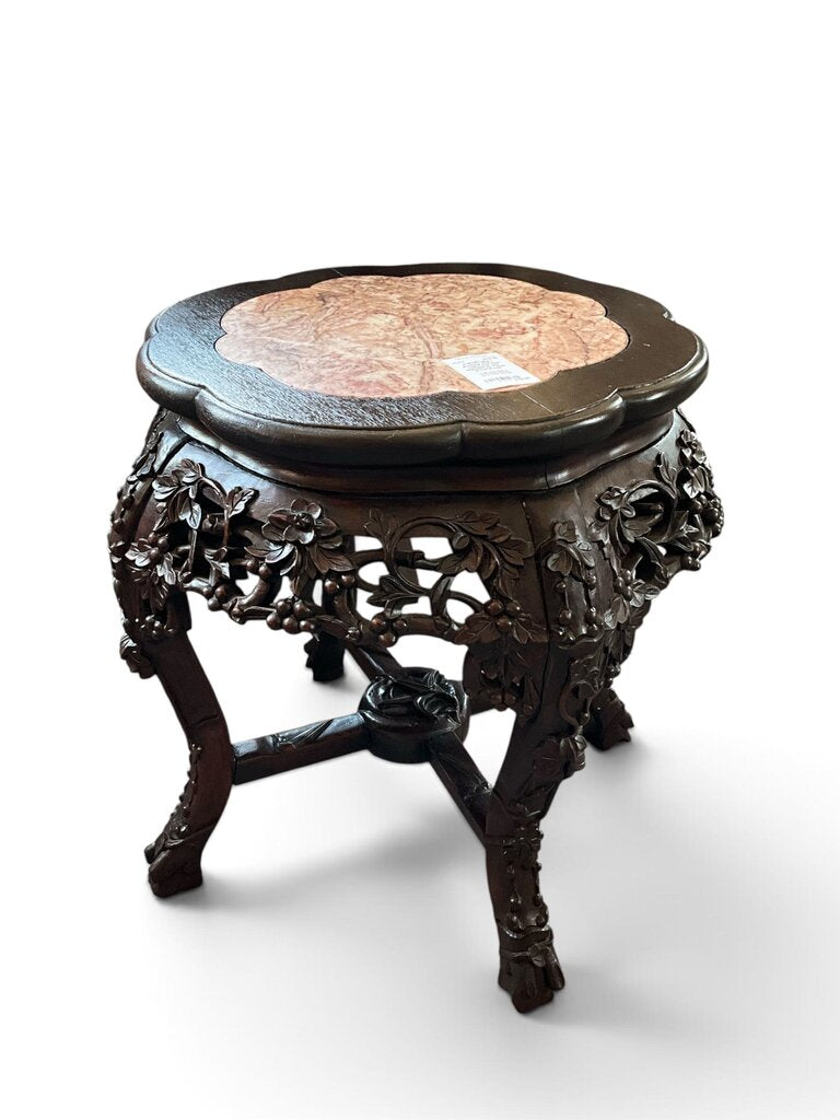 Antique Chinese Hand Carved Marble Top Table