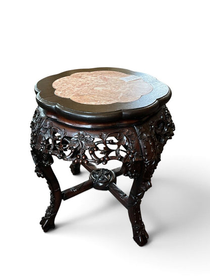 Antique Chinese Hand Carved Marble Top Table