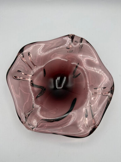 MCM Amethyst Purple Blown Glass Flower Shape Bowl 8.5” /ro