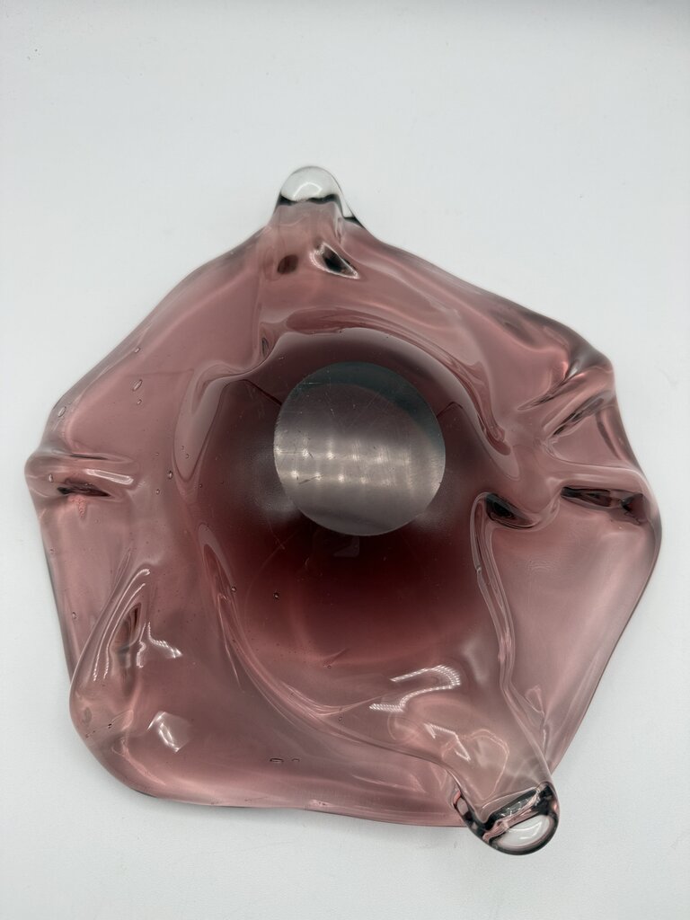 MCM Amethyst Purple Blown Glass Flower Shape Bowl 8.5” /ro