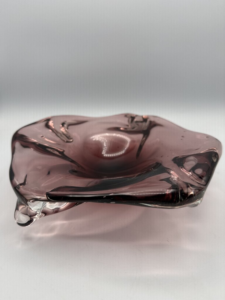 MCM Amethyst Purple Blown Glass Flower Shape Bowl 8.5” /ro