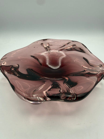 MCM Amethyst Purple Blown Glass Flower Shape Bowl 8.5” /ro