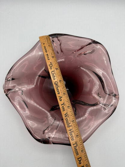 MCM Amethyst Purple Blown Glass Flower Shape Bowl 8.5” /ro