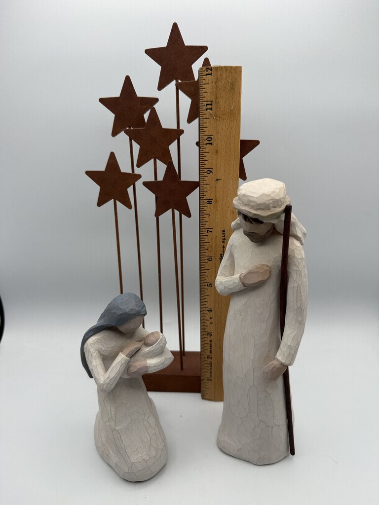 Willow Tree Nativity Jesus Mary & Joesph w/metal Stars /rw