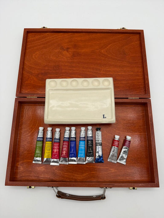 Artist Supplies Winsor & Newton Water Colours, Ceramic Palette, Wood Storage Case /rw