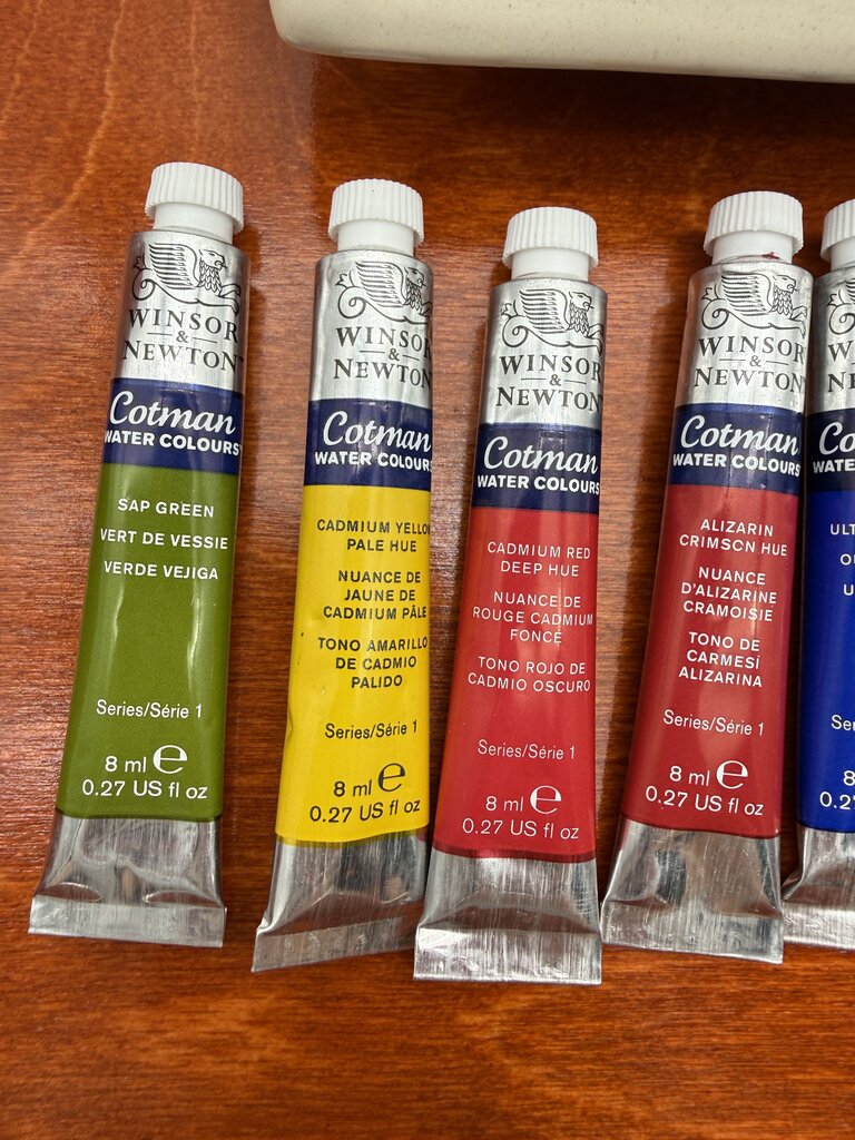 Artist Supplies Winsor & Newton Water Colours, Ceramic Palette, Wood Storage Case /rw