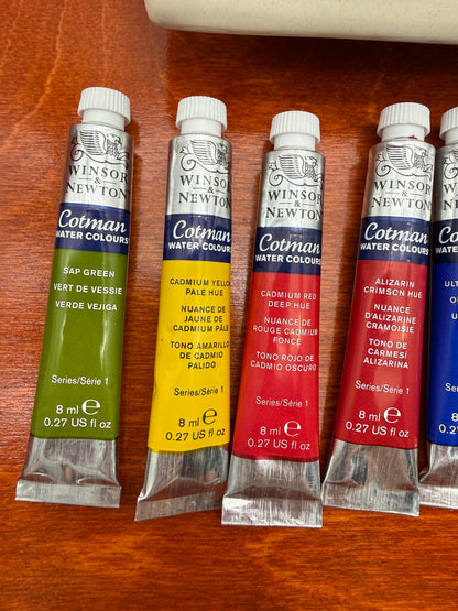 Artist Supplies Winsor & Newton Water Colours, Ceramic Palette, Wood Storage Case /rw