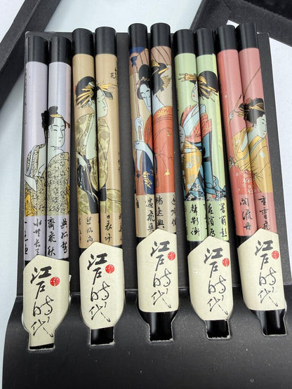 Handmade Japanese Ukiyoe Hashi Chopsticks Box Set /ro