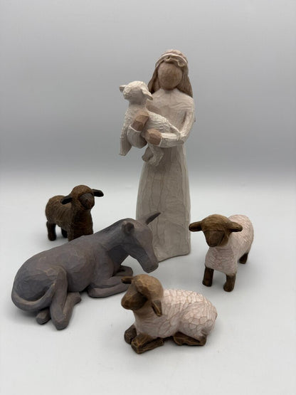 Willow Tree Nativity Standing Shepard, Donkey, Lambs /rw