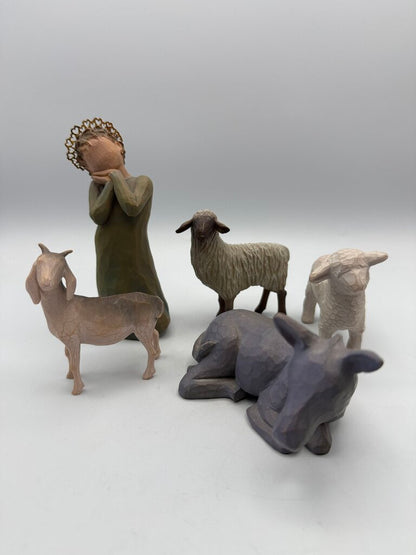Willow Tree Nativity Figurines Shepardess,Donkey, Goat 2 Sheep /rw