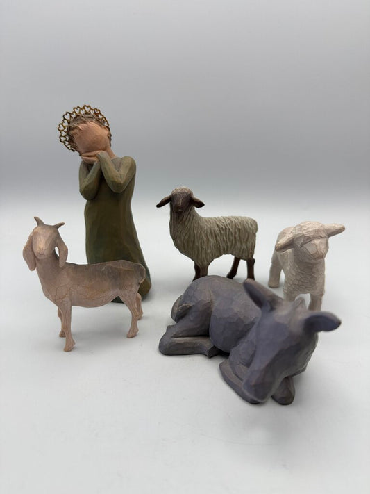 Willow Tree Nativity Figurines Shepardess,Donkey, Goat 2 Sheep /rw