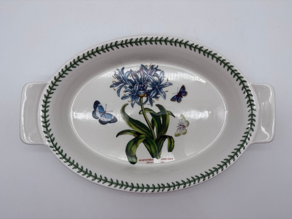 Portmeirion Botanic Garden Fire & Ice African Lily Double Handle Oval Serving Dish /rb