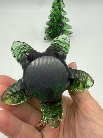 Set of 2 Blown Art Glass Green Christmas Trees 5.5” tall /ro