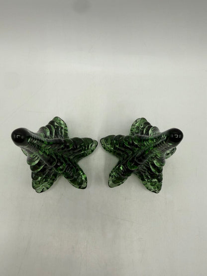 Set of 2 Blown Art Glass Green Christmas Trees 5.5” tall /ro