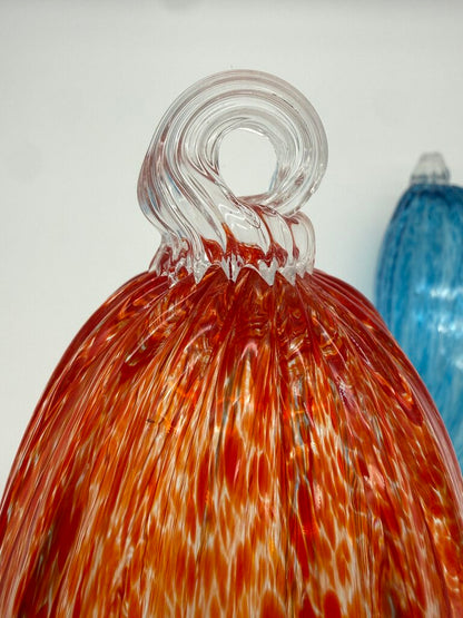 Hand Blown Decorative Glass Ornaments Blue & Orange 16” Long /roh