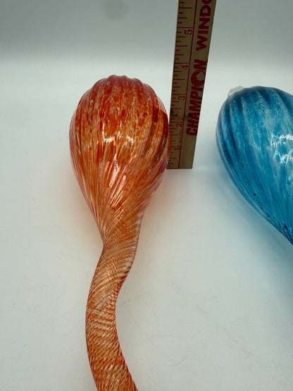 Hand Blown Decorative Glass Ornaments Blue & Orange 16” Long /roh