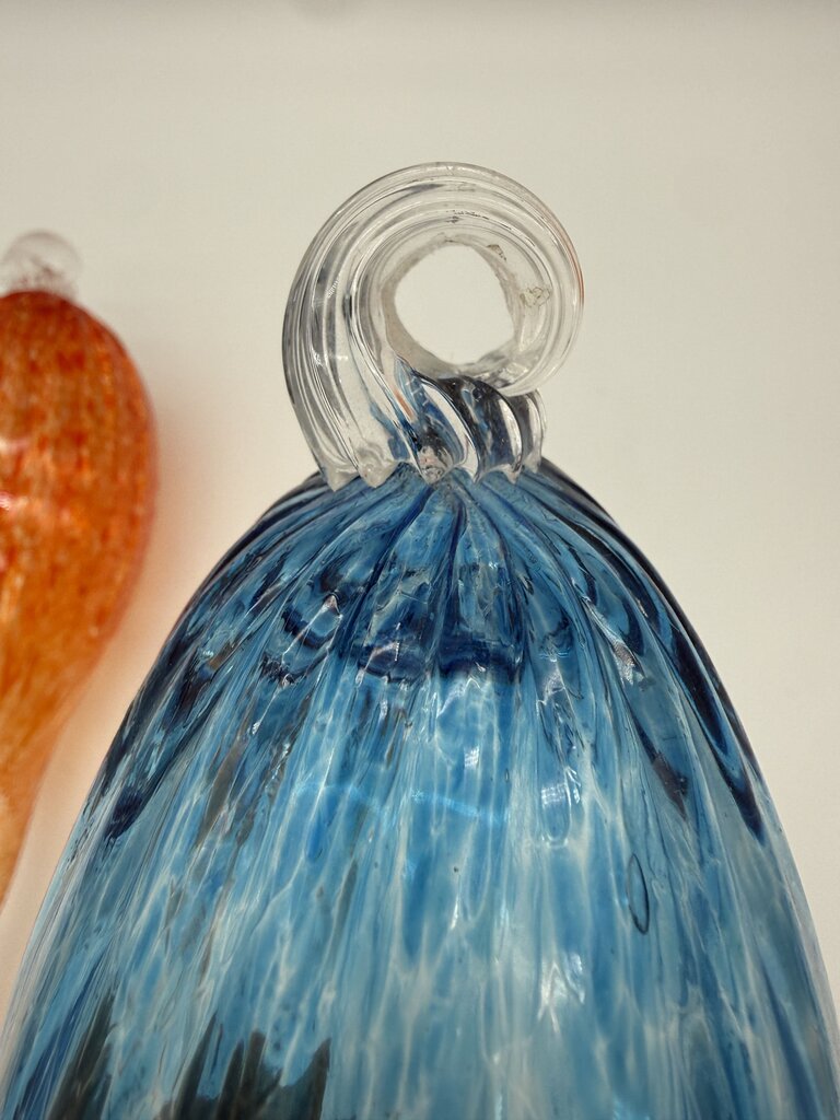 Hand Blown Decorative Glass Ornaments Blue & Orange 16” Long /roh