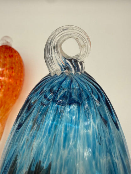 Hand Blown Decorative Glass Ornaments Blue & Orange 16” Long /roh