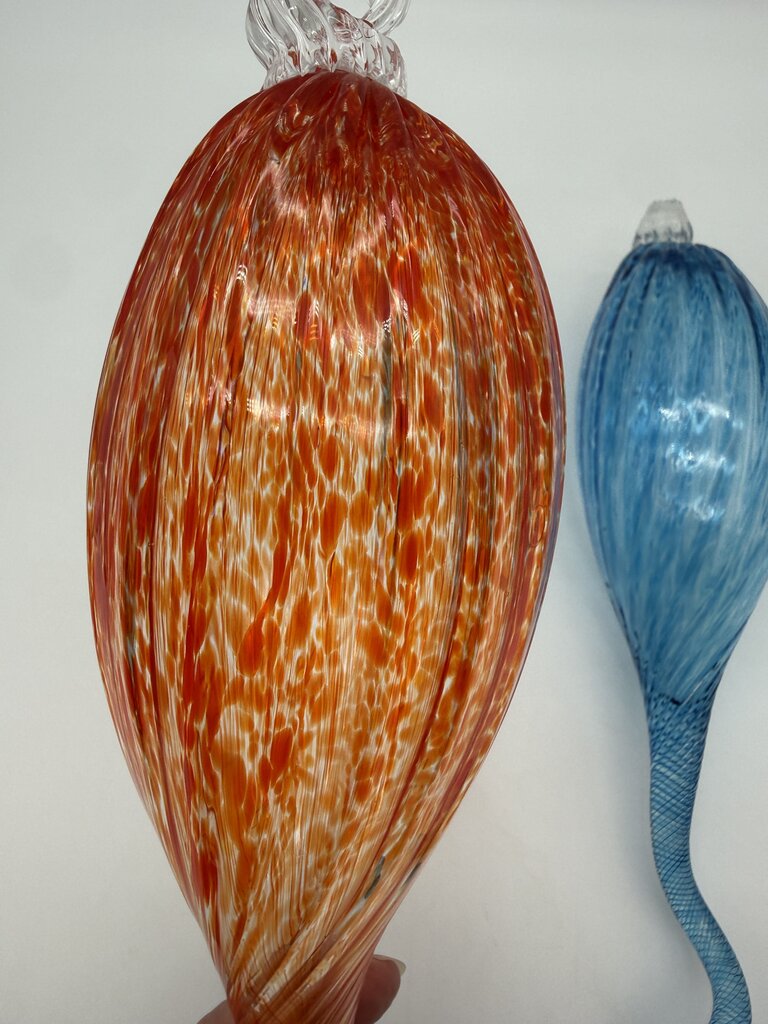Hand Blown Decorative Glass Ornaments Blue & Orange 16” Long /roh