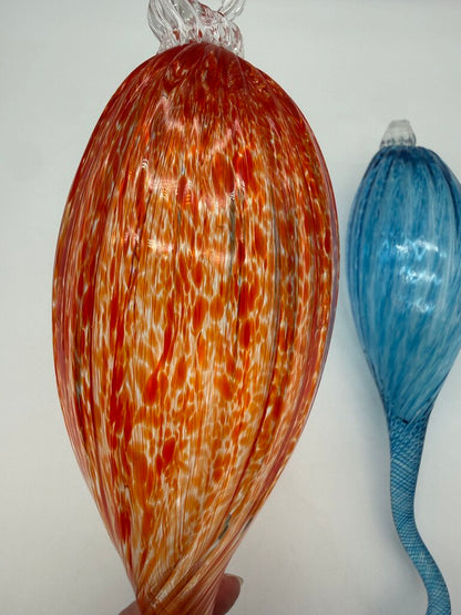 Hand Blown Decorative Glass Ornaments Blue & Orange 16” Long /roh
