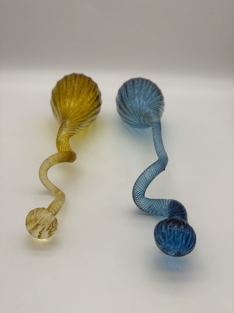 Hand Blown Decorative Glass Hanging Ornaments Blue & Yellow 16” /roh