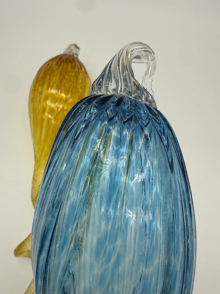 Hand Blown Decorative Glass Hanging Ornaments Blue & Yellow 16” /roh