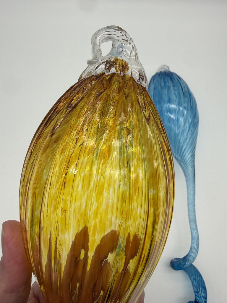 Hand Blown Decorative Glass Hanging Ornaments Blue & Yellow 16” /roh