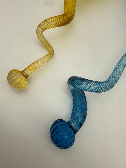 Hand Blown Decorative Glass Hanging Ornaments Blue & Yellow 16” /roh