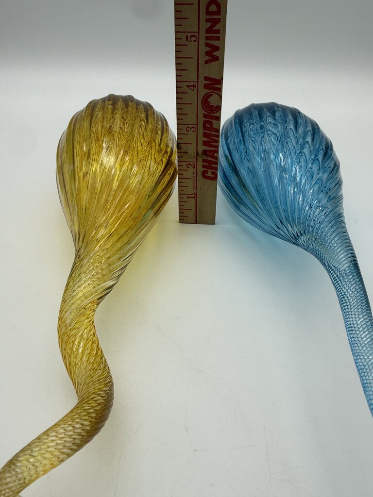 Hand Blown Decorative Glass Hanging Ornaments Blue & Yellow 16” /roh