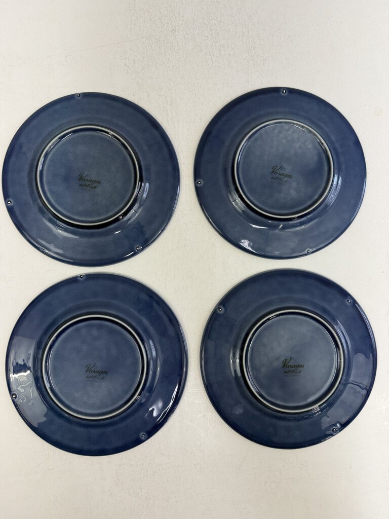 Set of 4 Varages Cigale Blue Lunch Plates Embossed Bees /rb