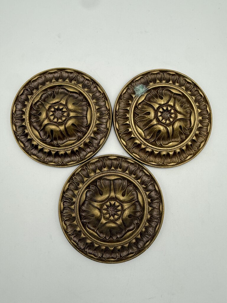 VTG Set of 3 Solid brass Round Ornate Curtain Tie/PullBacks /roh