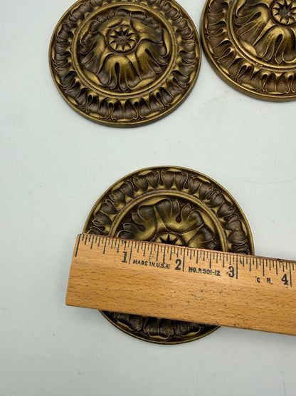 VTG Set of 3 Solid brass Round Ornate Curtain Tie/PullBacks /roh
