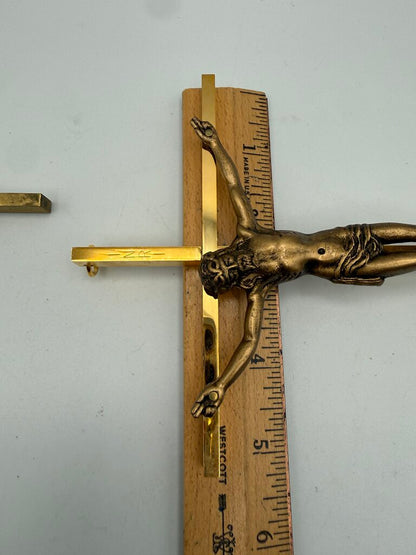 Set of 2 Solid Brass Cross Crucifixes w/Jesus Christ /roh