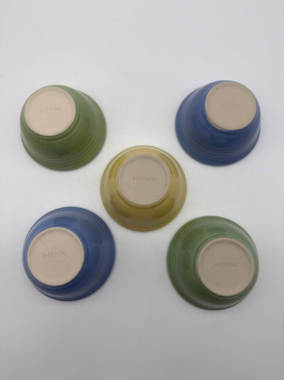 Set of 5 Henn Pottery Solid Color Bowls 4.5” Diameter /roh