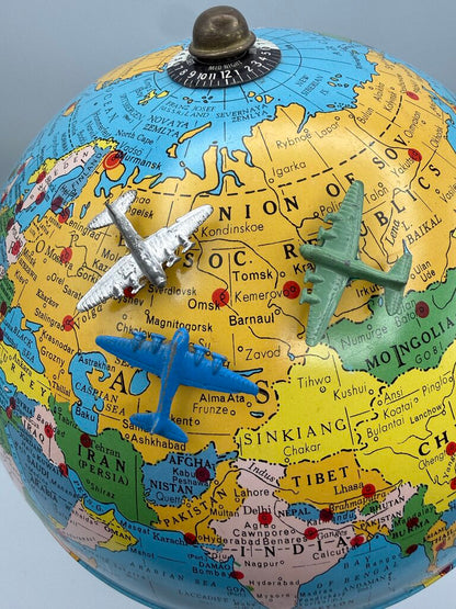 Vtg. Replogle Globes Inc 8” Magnetic Air Race Globe w/3 Planes /ro