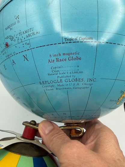 Vtg. Replogle Globes Inc 8” Magnetic Air Race Globe w/3 Planes /ro