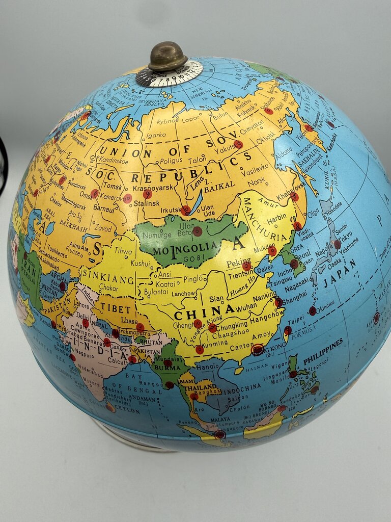 Vtg. Replogle Globes Inc 8” Magnetic Air Race Globe w/3 Planes /ro