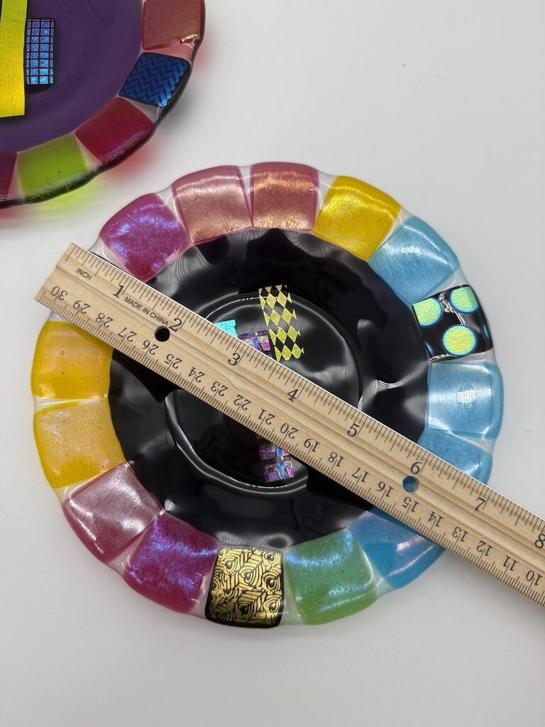 Multi-Color Fused Art Glass set of 2 7” Plates /ro