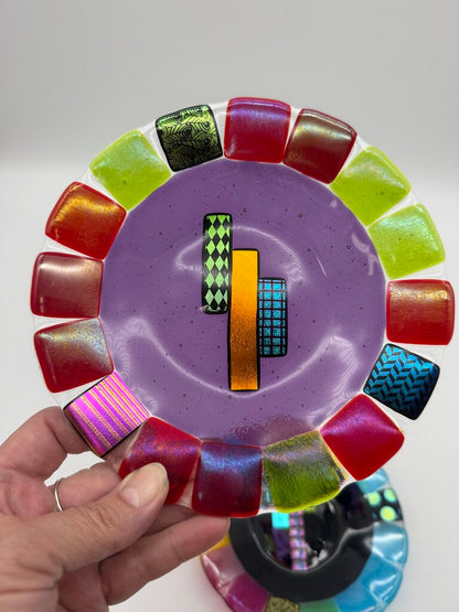 Multi-Color Fused Art Glass set of 2 7” Plates /ro