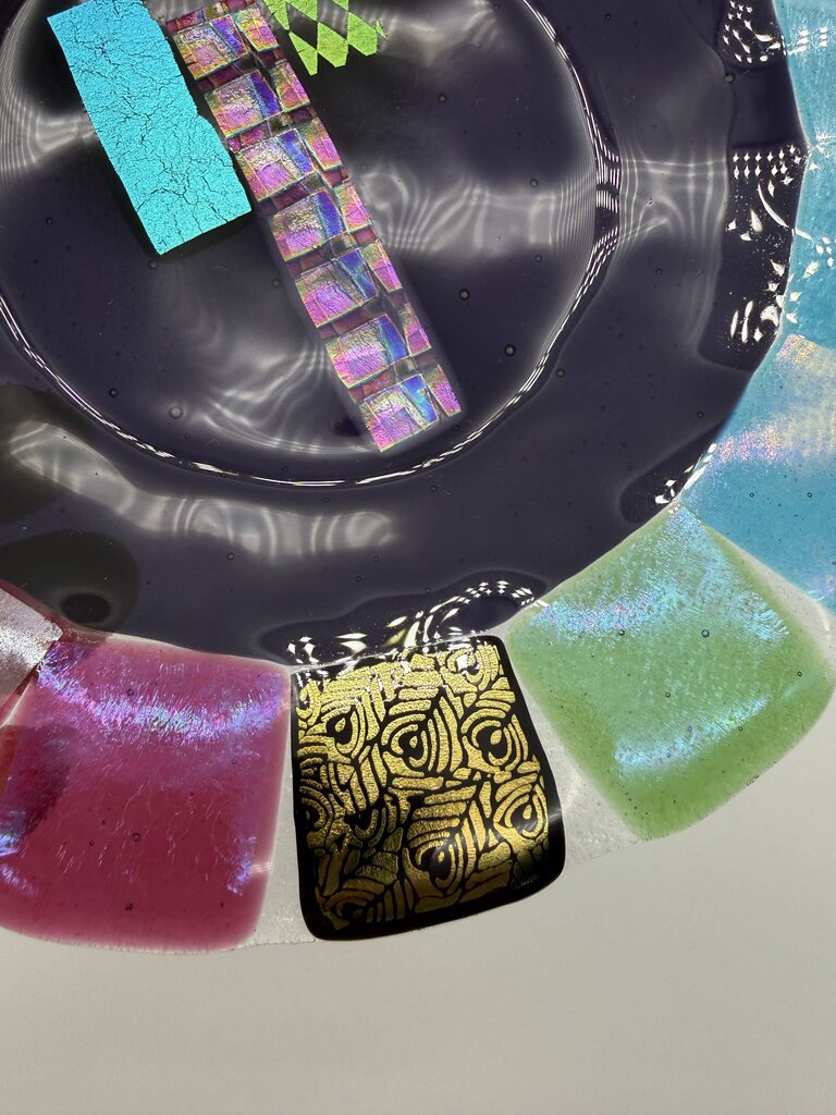 Multi-Color Fused Art Glass set of 2 7” Plates /ro