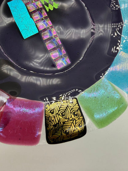 Multi-Color Fused Art Glass set of 2 7” Plates /ro