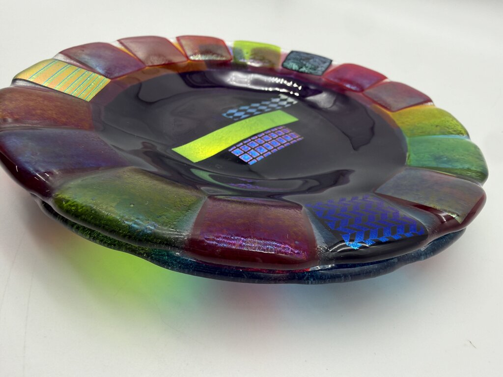 Multi-Color Fused Art Glass set of 2 7” Plates /ro