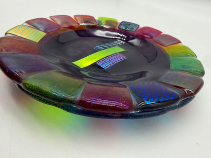 Multi-Color Fused Art Glass set of 2 7” Plates /ro