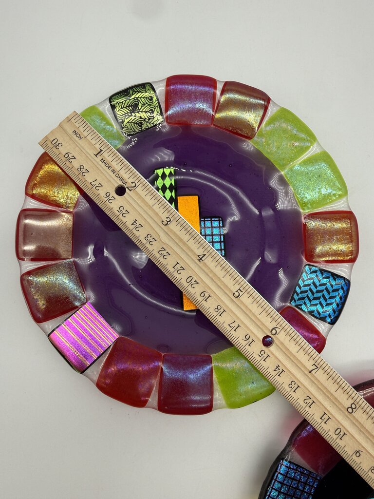 Multi-Color Fused Art Glass set of 2 7” Plates /ro