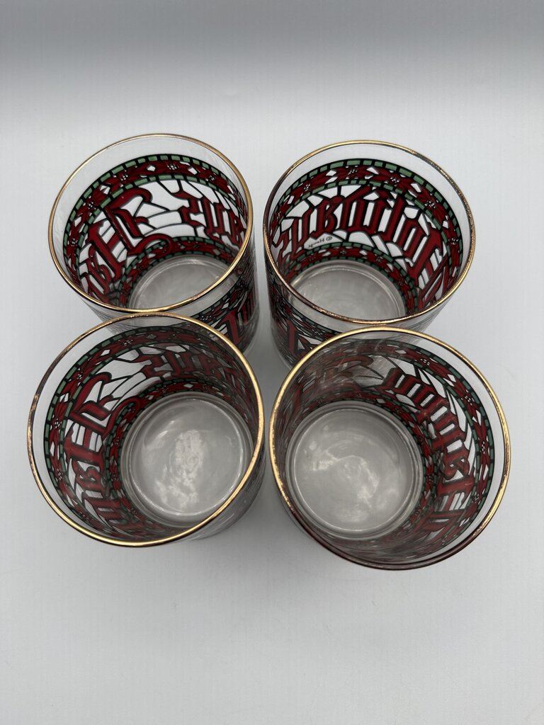 VTG Set of 4 Houze Happy Holidays Christmas Cocktail Glasses /rw